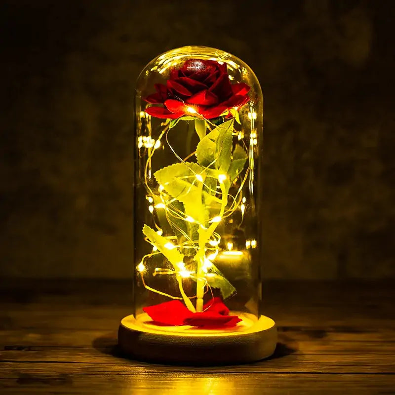Ruža u Staklu – Večni Simbol Ljubavi sa Romantičnim LED Svetlom ✨