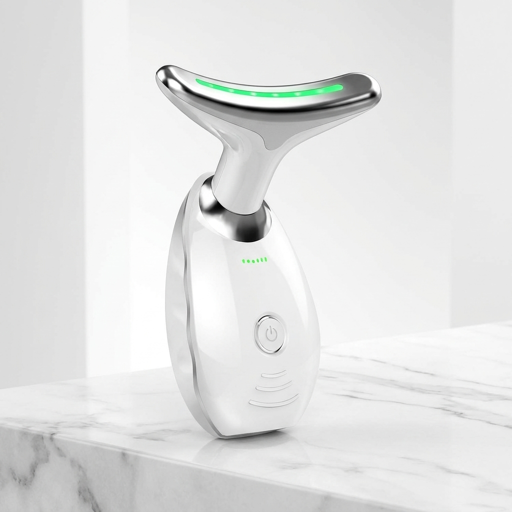 EMS 3-in-1 face and neck lifting device on white marble surface